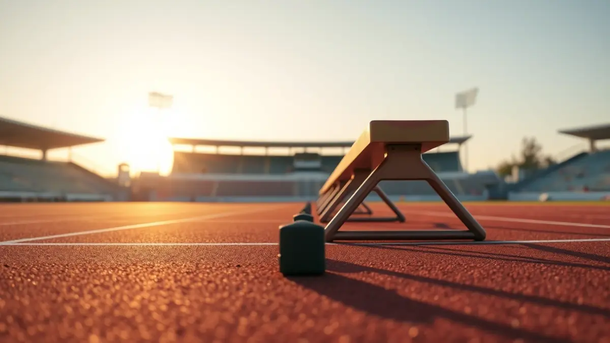 Irudi generikoa atletismo pista batekoa, lasterketa-lerroekin eta irteera-bloke batekin.