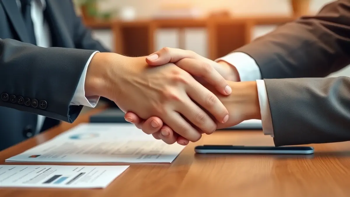 Imagen genérica: Dos manos estrechándose en un entorno de negocios.