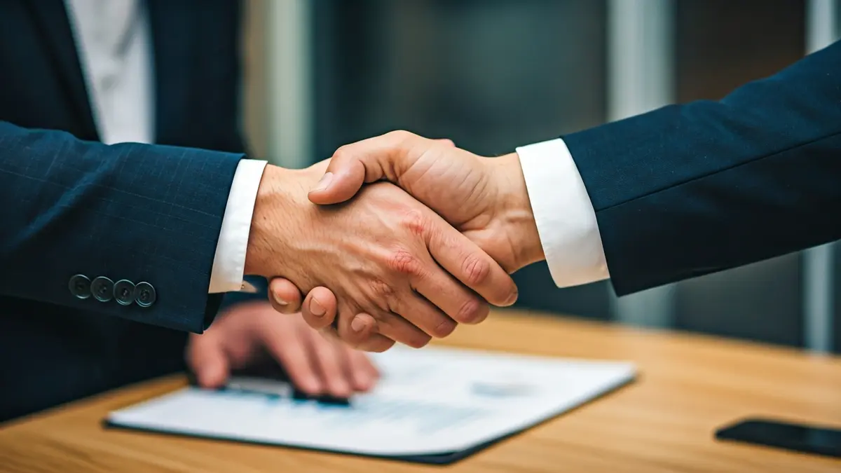 Irudi generikoa negozio-lankidetzarena, eskuak mahai baten gainean estutzen.