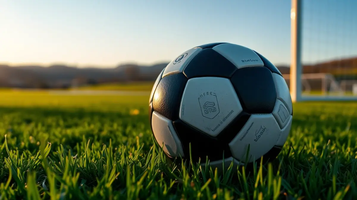 Irudi generikoa futbol-baloi bat belar freskoan, atzealdean ate zuri bat lauso, urrezko orduko argiarekin.