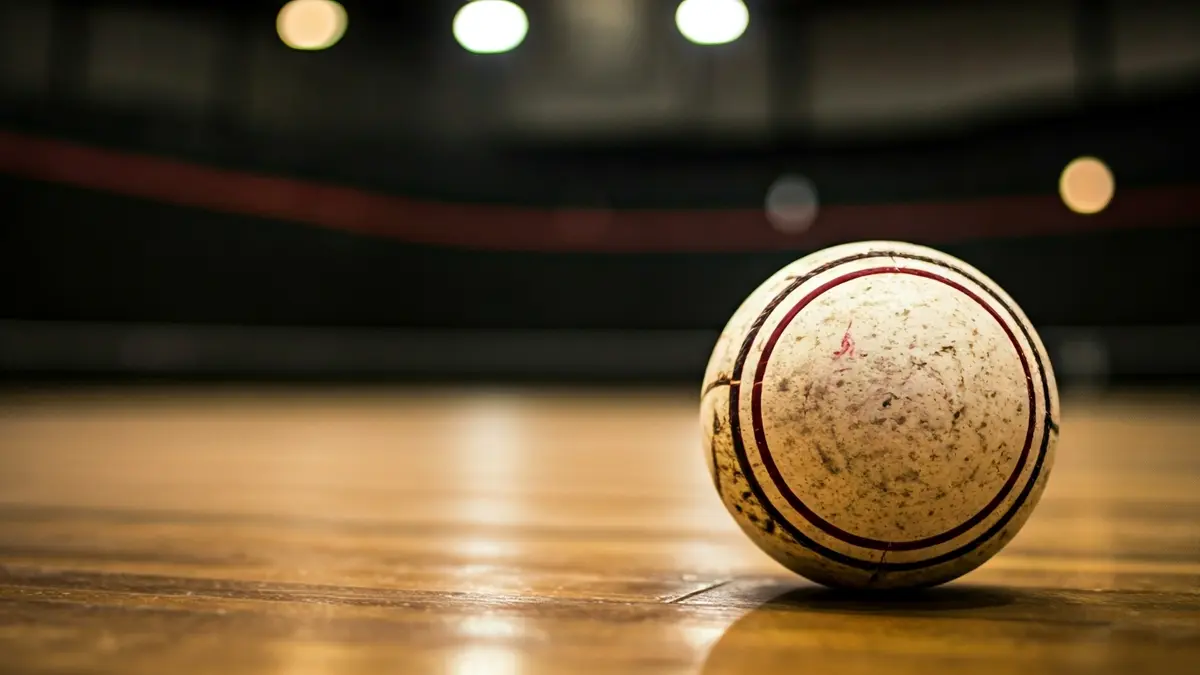 Imagen genérica de una pelota de pelota vasca sobre el suelo de un frontón.
