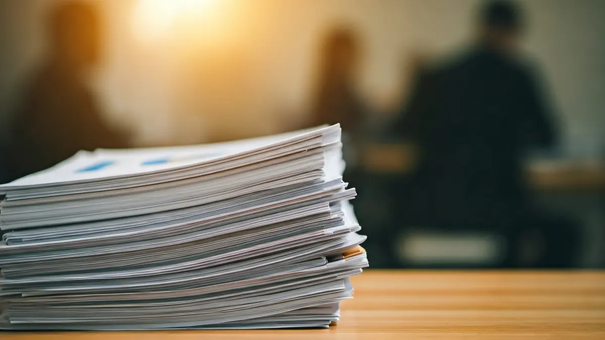 Generic image of a stack of business documents in an office setting.