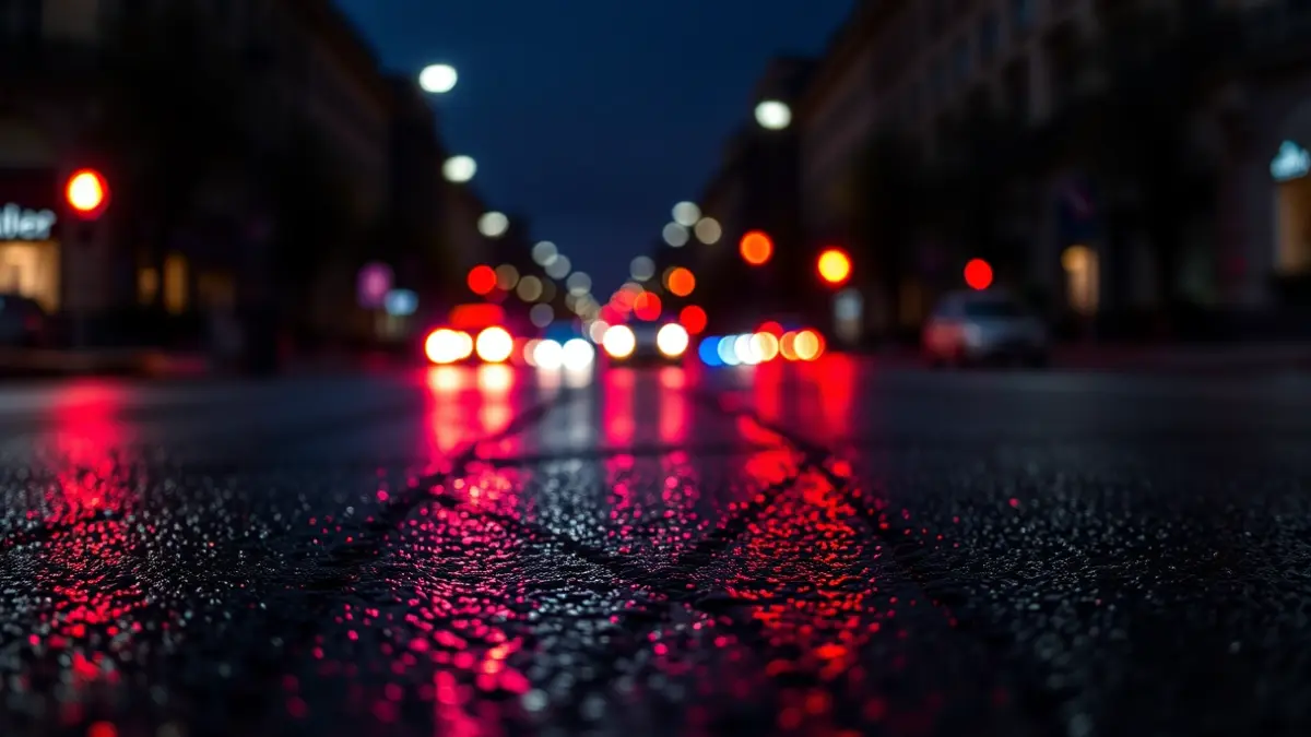 Irudi generikoa: Larrialdi-argiak asfalto hezean islatzen dira gauez.