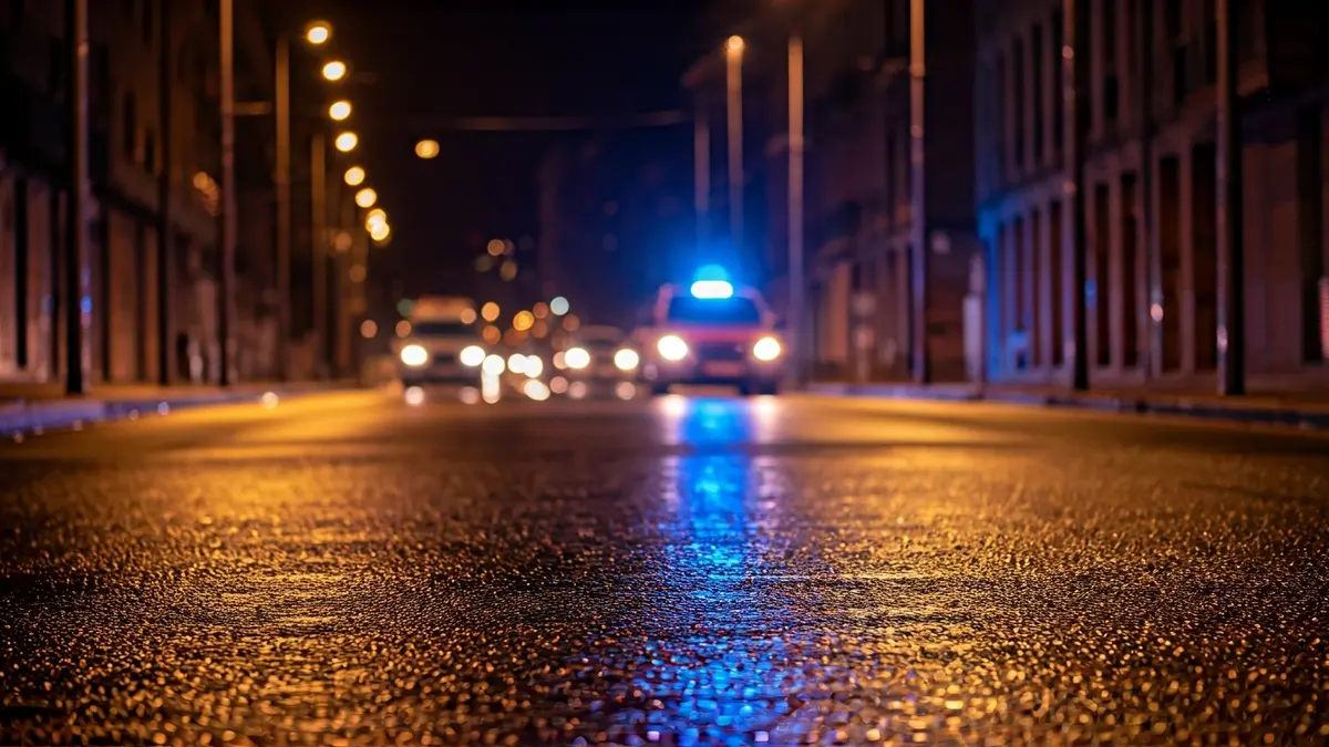 Irudi generikoa: Larrialdi-argiak asfalto hezean islatzen dira gauez, Euskadiko hiri-ingurune batean.