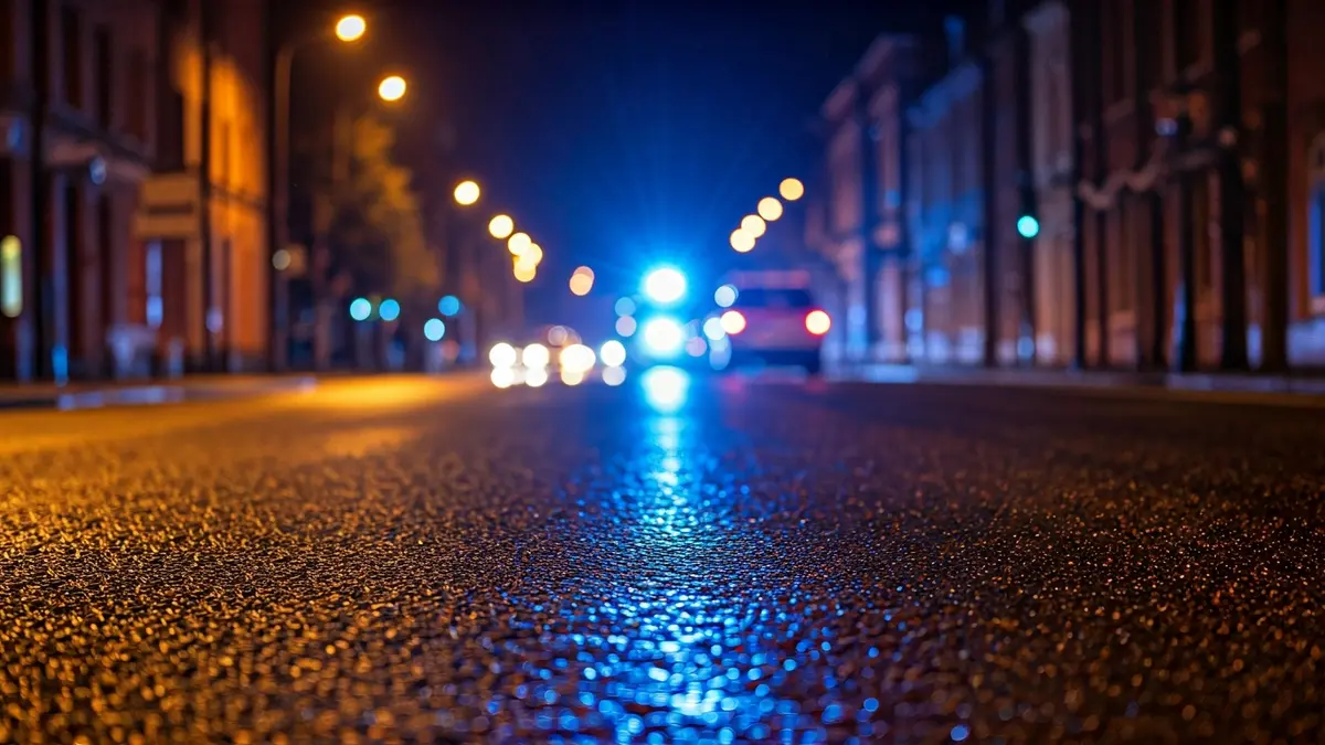 Irudi generikoa gaueko kale batean islatzen diren larrialdi-argi urdin eta gorrienak.