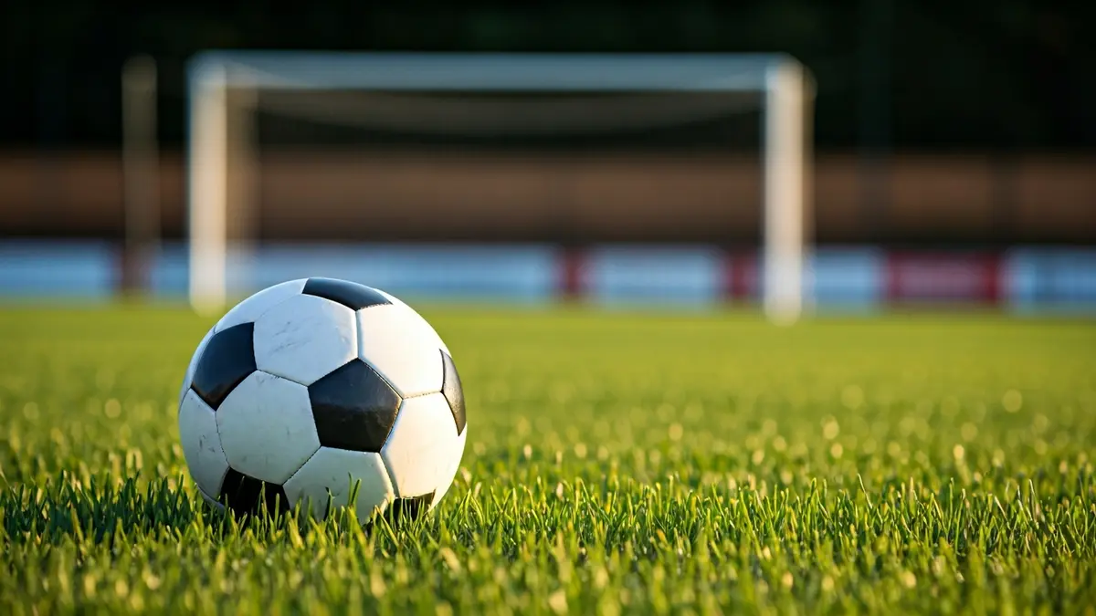 Irudi generikoa futbol-baloi bat belar gainean, atzealdean ate-sare lausoa duela.