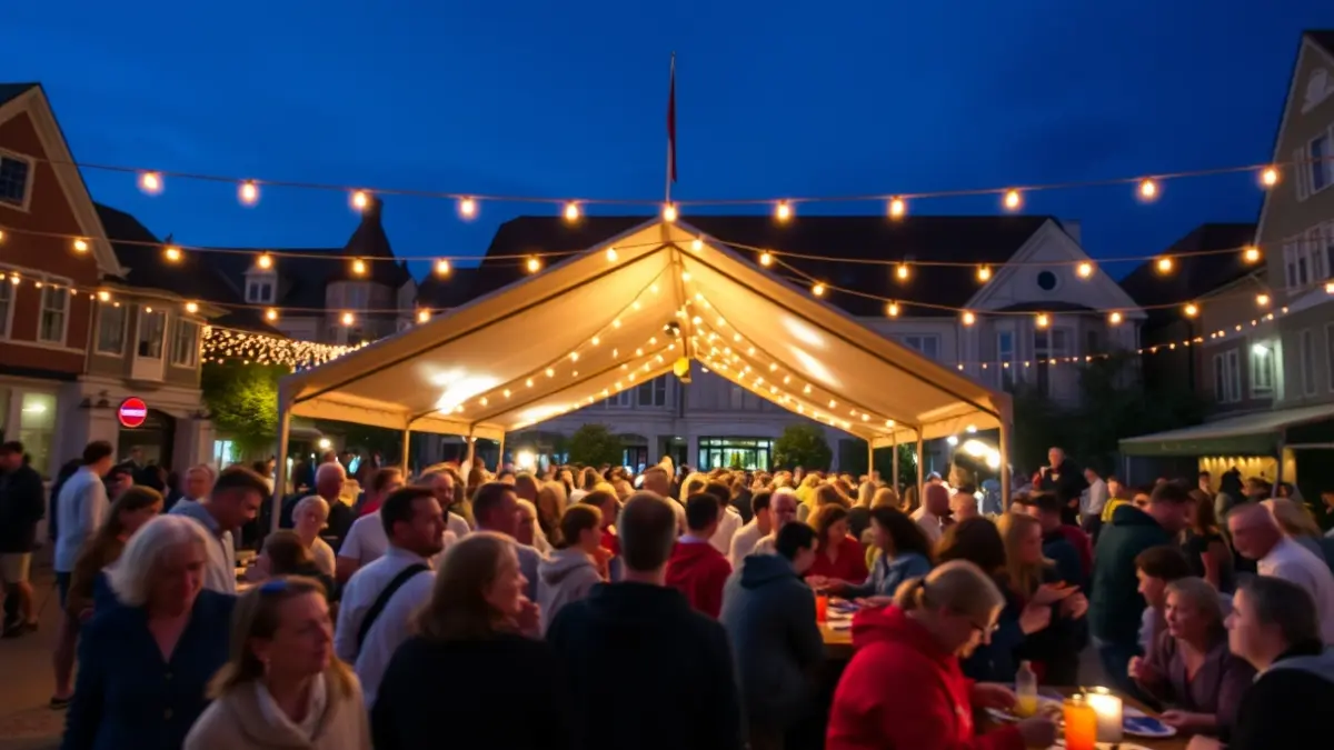 Generic image depicting the atmosphere of a community dinner, with people eating together.