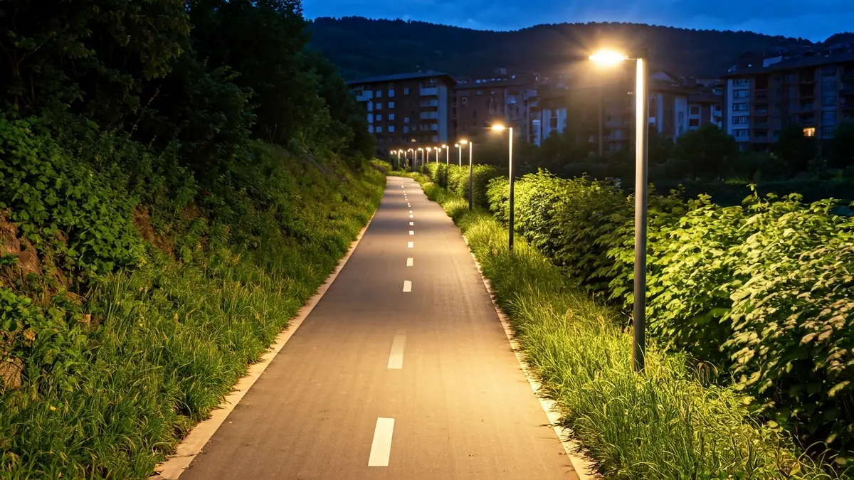 Imagen genérica de un bidegorri con nueva iluminación al atardecer.