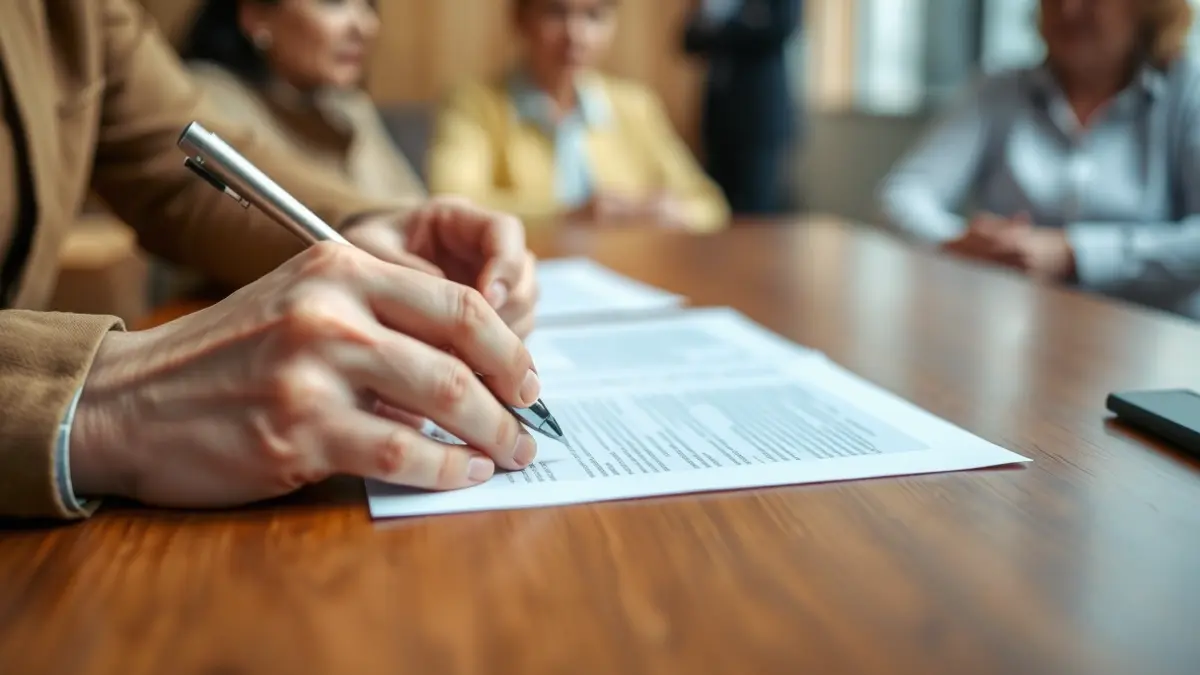 Generic image of hands signing official documents, representing administrative processes.