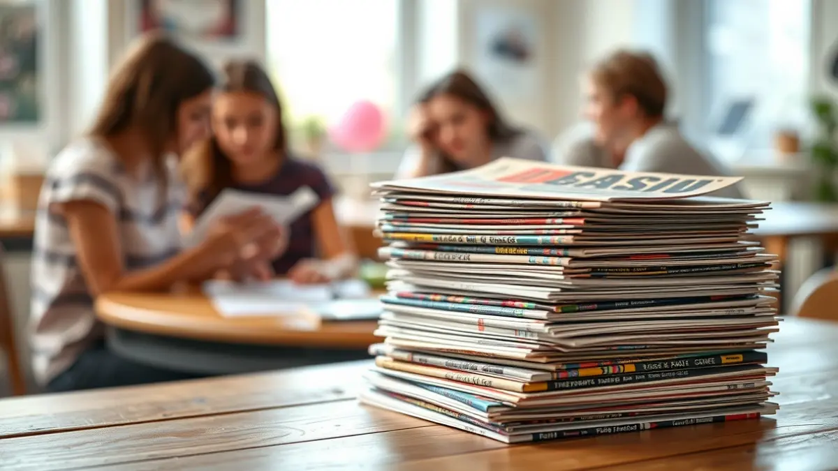 Irudi generikoa: Hainbat fanzine eta argitalpen independente mahai baten gainean, atzealdean gazteak sorkuntza-lanetan.