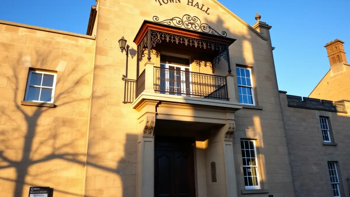 Image of Oñati's town hall, bathed in sunlight.