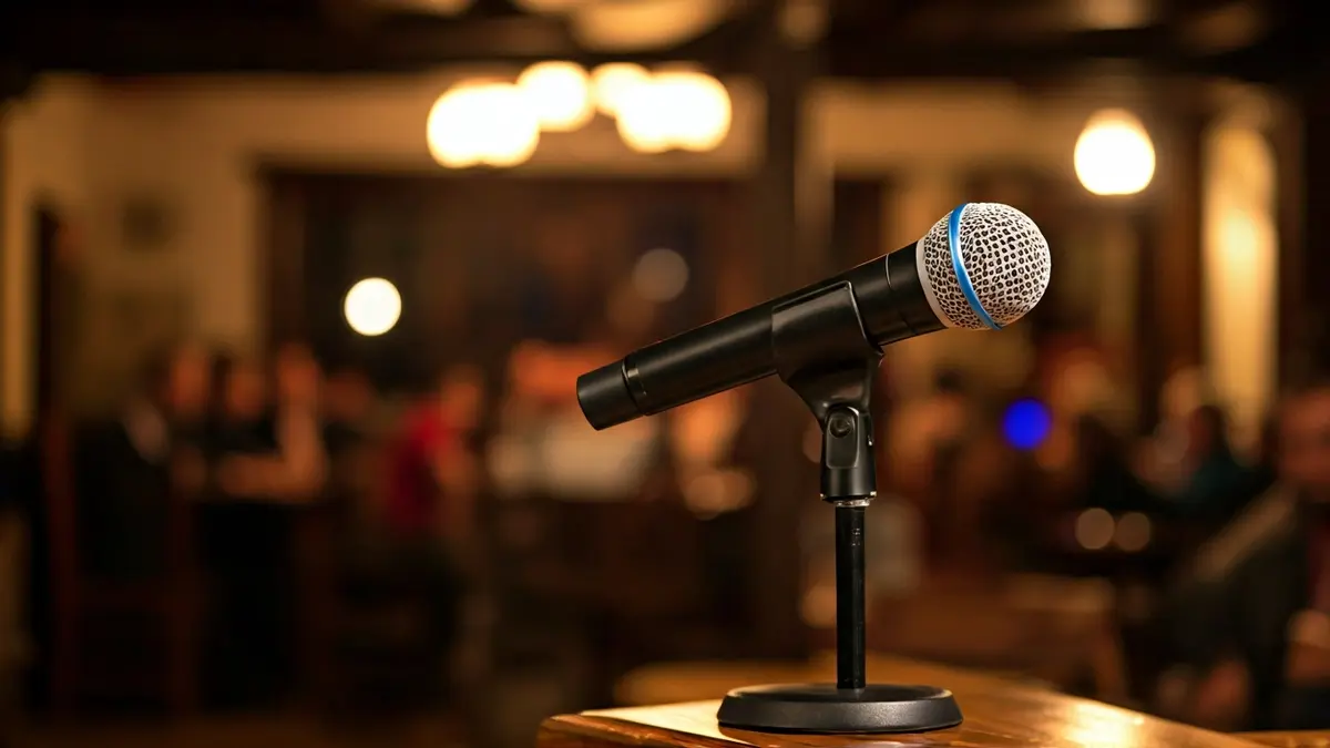 Generic image: A microphone on a wooden podium, suggesting the atmosphere of a bertsolari championship.