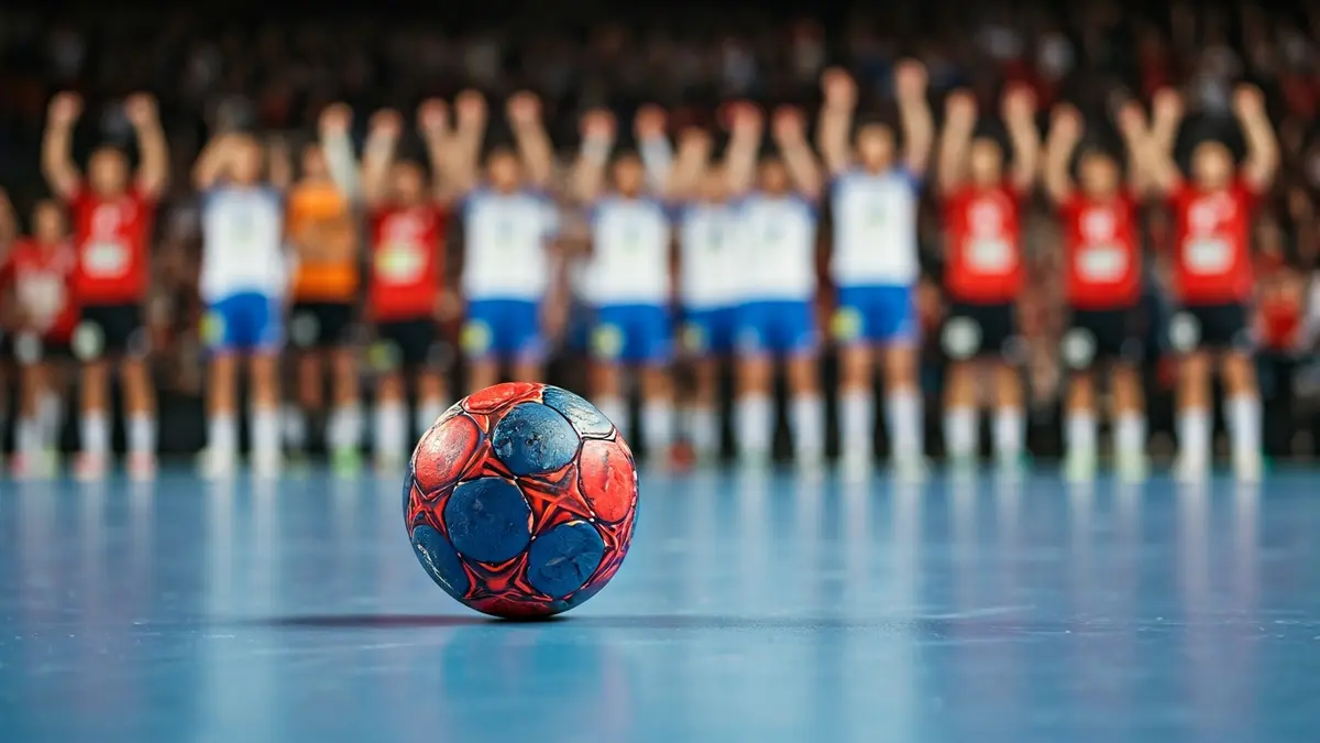 Irudi generikoa eskubaloi pilota bat kantxan, atzealdean zaleak eta jokalariak lausotuta.