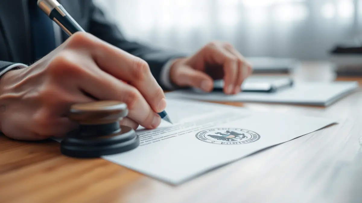 Imagen genérica de un documento municipal con un sello oficial borroso, representando decisiones administrativas.