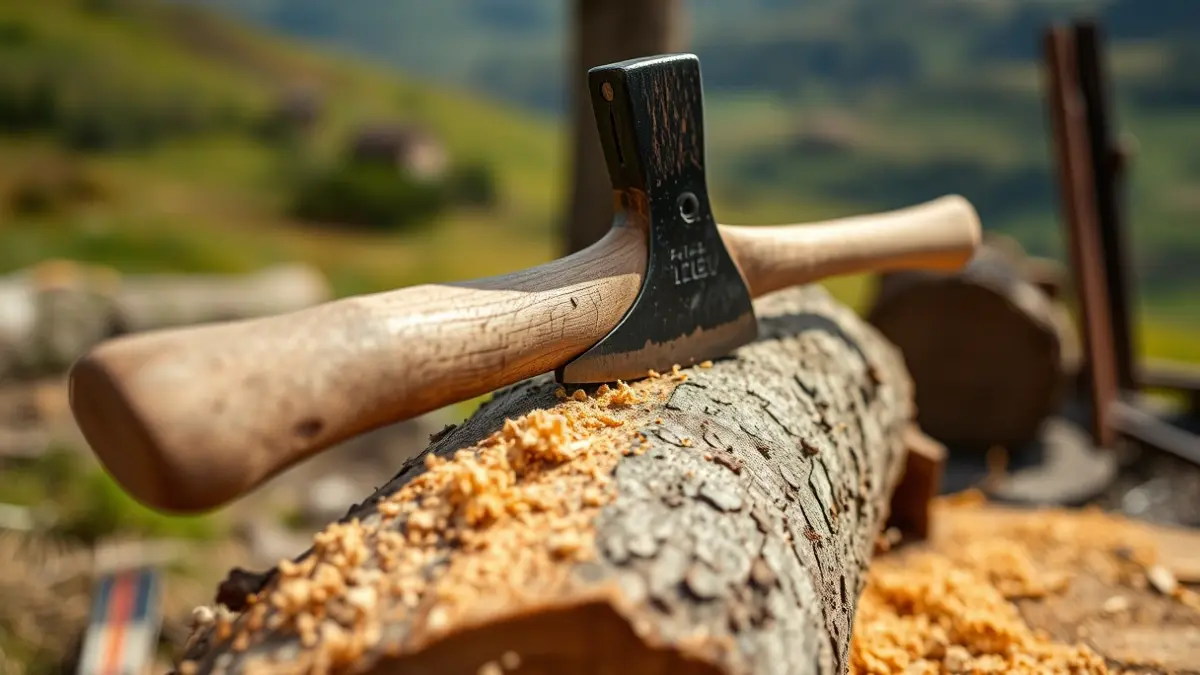Generic image of a Basque axe (aizkora) on a log, a symbol of traditional rural sports.