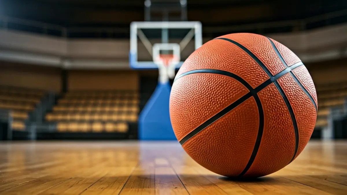 Imagen genérica de un balón de baloncesto en una cancha de madera