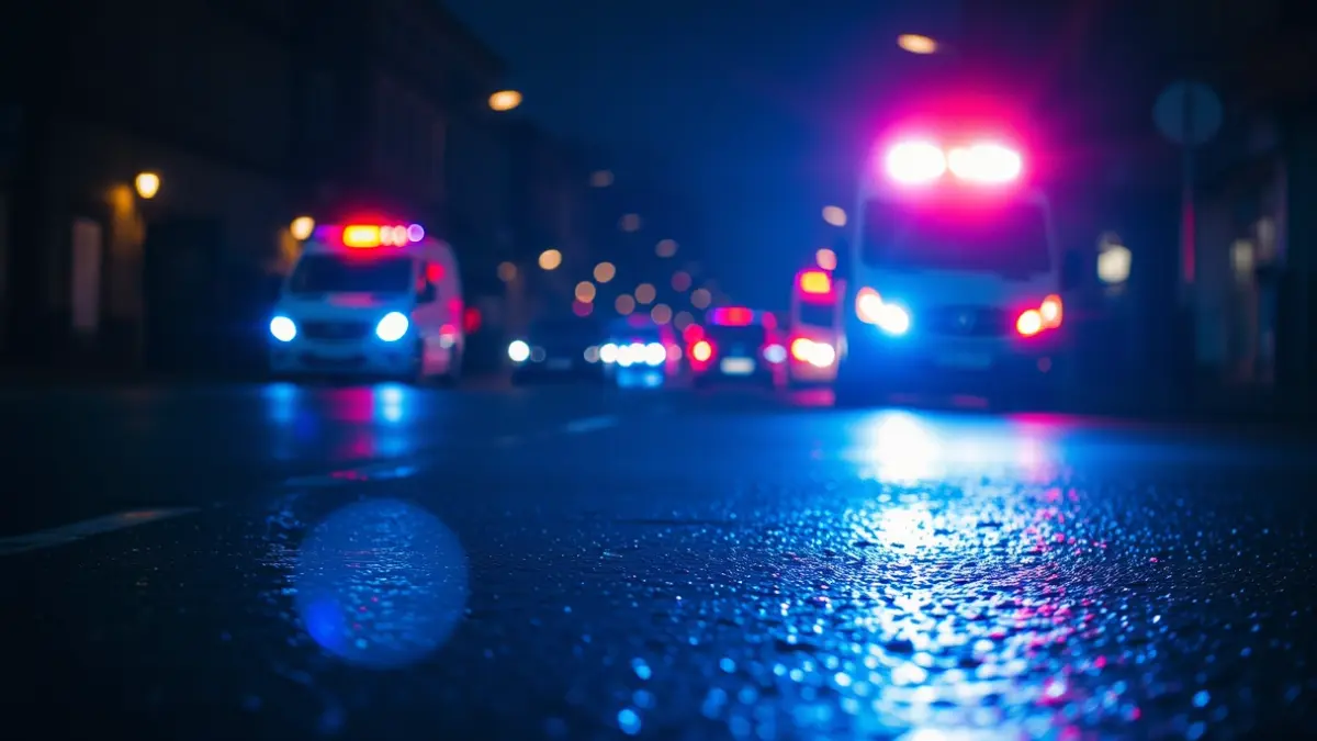 Irudi generikoa gaueko kale batean islatzen diren larrialdi-argi urdin eta gorriak erakusten dituena.