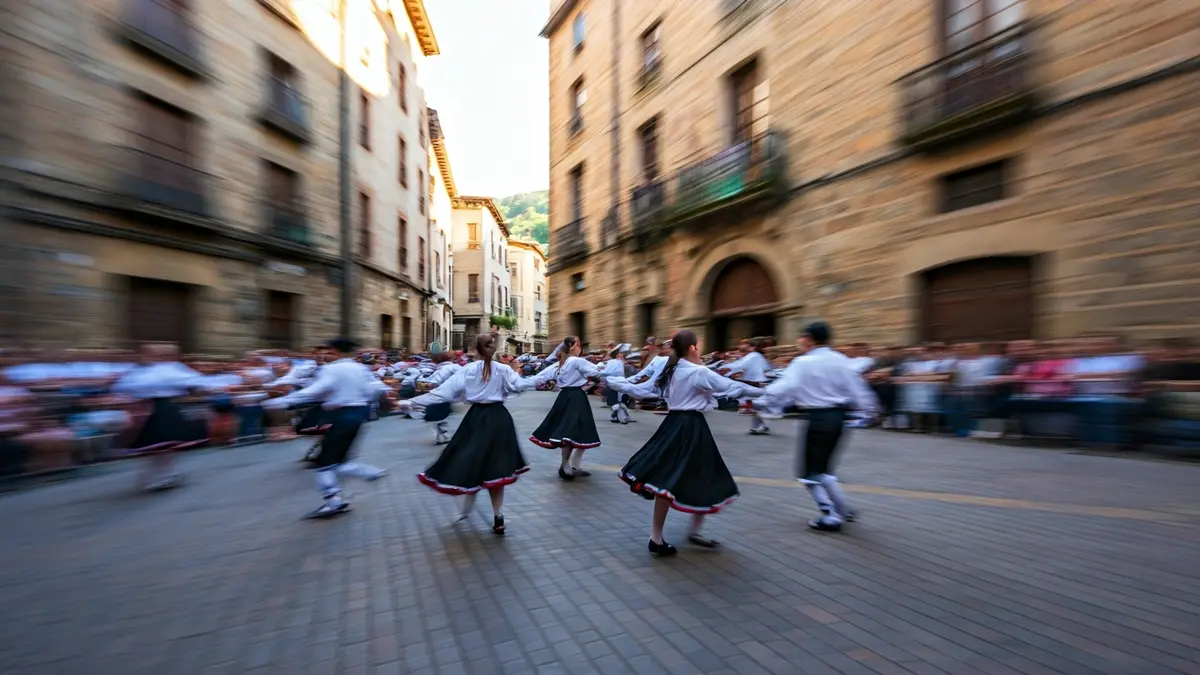 Imagen genérica del Muxiko Eguna en la Plaza de Armas de Hondarribia, con bailarines y música.