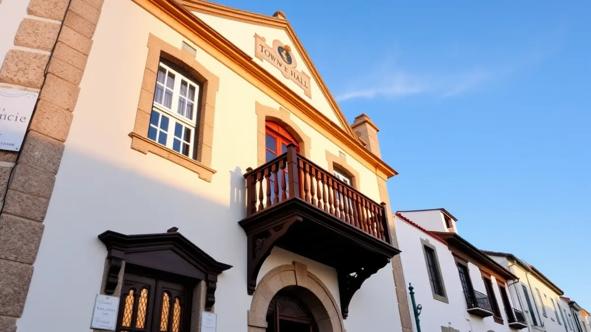 Generic image of Hondarribia's town hall facade, under sunlight.