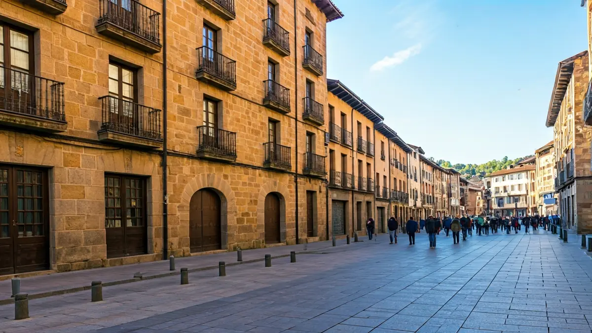 Eibarko kale historiko baten irudia, eraikin tradizionalekin eta garrantzi historikoarekin.