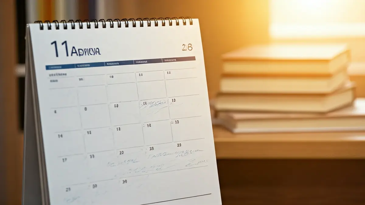 Irudi generikoa, apirilaren amaiera eta maiatzaren hasiera erakusten duen egutegi bat, oporraldiak adierazten dituzten data nabarmenduekin.