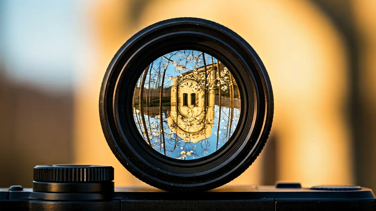 Udaberriko argazki rally bateko irudi generikoa, kamera lente bat udaberriko paisaia islatzen duena.