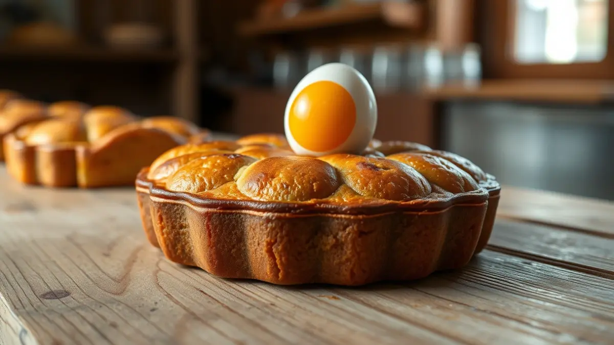 Opilla tradicional bendecida en el día de San Marcos, decorada con un huevo duro pintado.