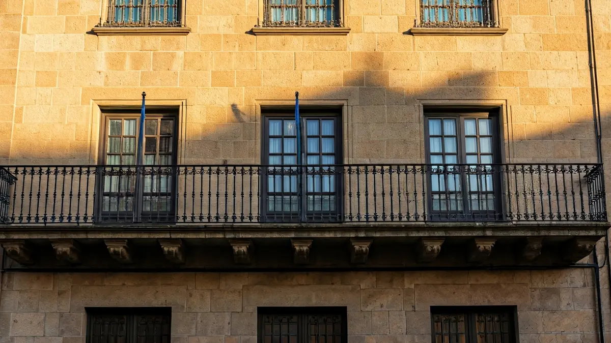 Irudi generikoa Iruneko udaletxearen fatxadarena, eguzki argitan.