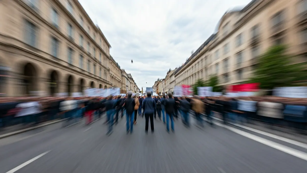 Imagen genérica de una multitud difusa en una manifestación pro-Palestina.