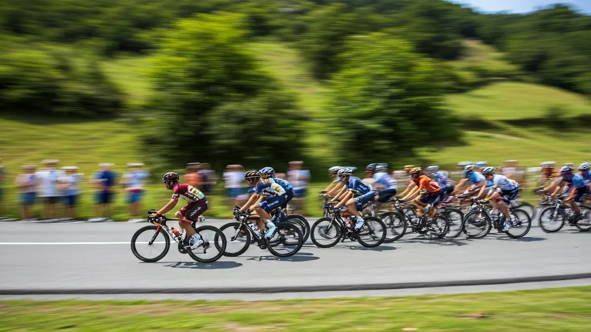 Txirrindulari talde bat errepidean, Itzuliaren hirugarren etapan, Basaurin.