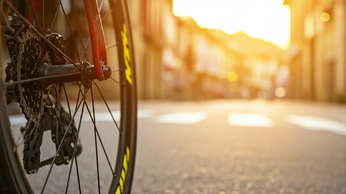 Generic image of a close-up of a bicycle wheel with a blurred background, suggesting a race atmosphere.