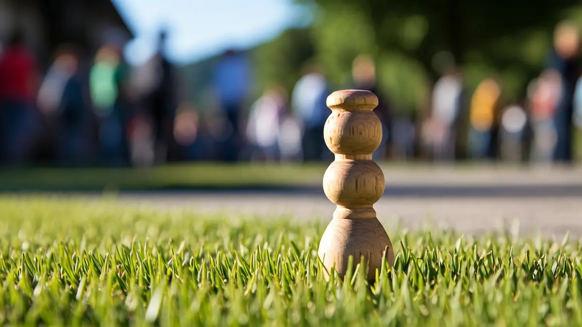 Imagen genérica de un juego de txirlo, con un bolo de madera sobre la hierba.