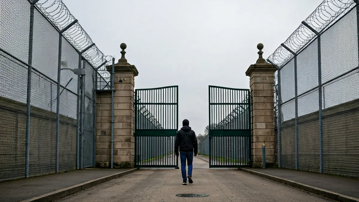 A political prisoner leaving prison, a symbol of freedom.