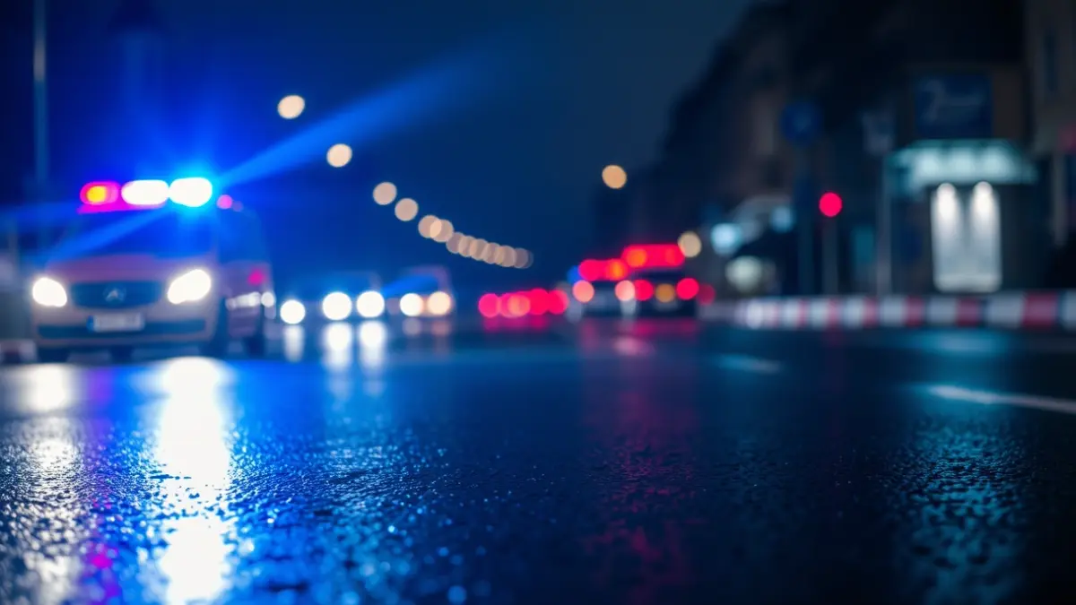 Irudi generikoa, larrialdi-argiak asfalto hezean islatzen direnak.