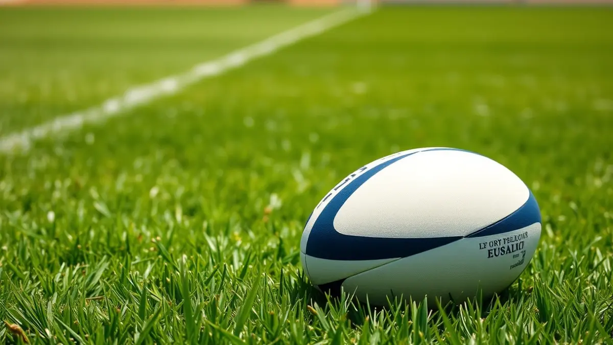 Irudi generikoa errugbi baloi bat zelai berdean.