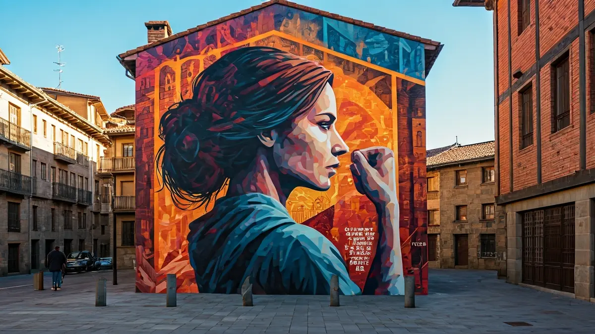 Zizurkilgo horma-irudi baten irudi artistikoa, Kaxilda Hernaez eta herriko emakumeak omentzen dituena.