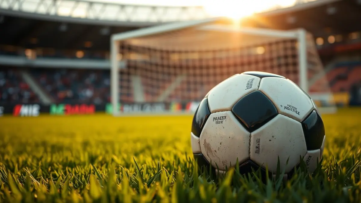 Irudi generikoa futbol-baloi bat belar gainean, atzealdean sare bat lausotuta.