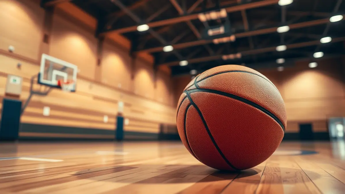 Saskibaloi baloi baten irudi generikoa, gimnasio bateko kantxan