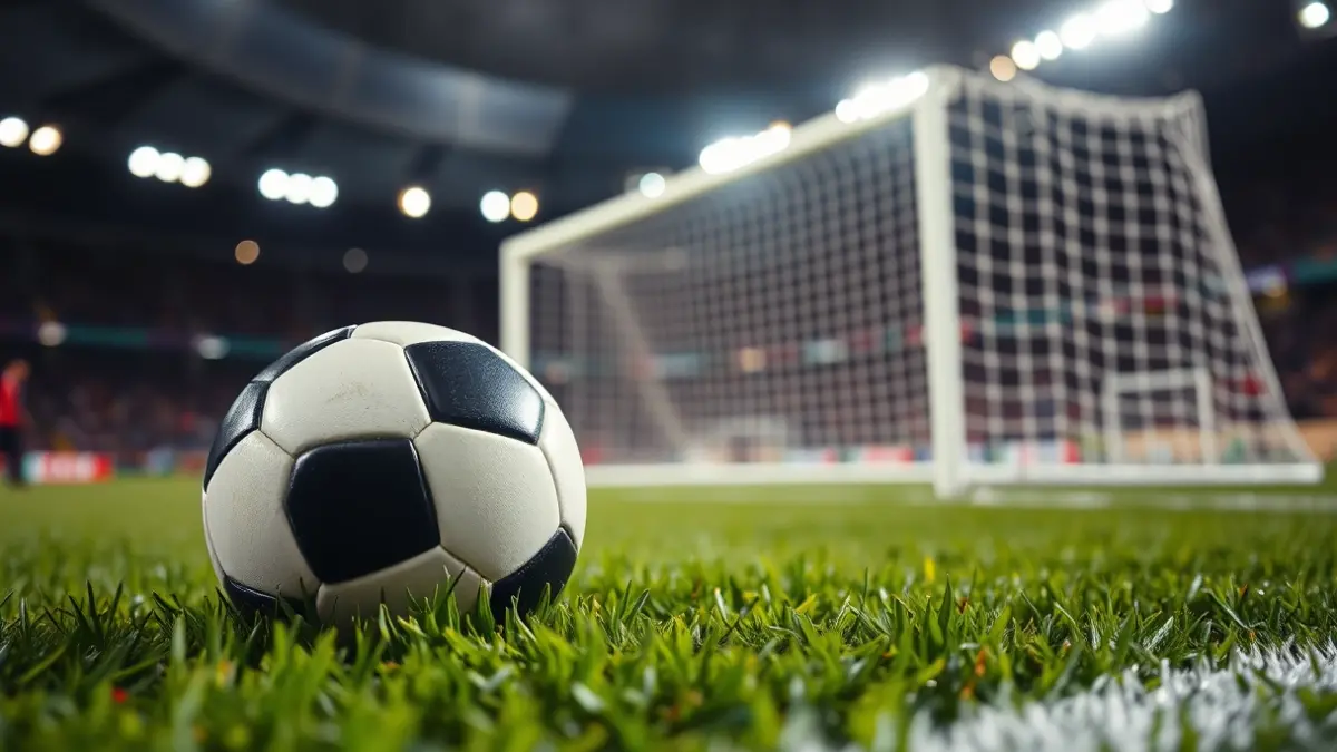 Imagen genérica: un balón de fútbol sobre césped verde, con la red de la portería difuminada al fondo.