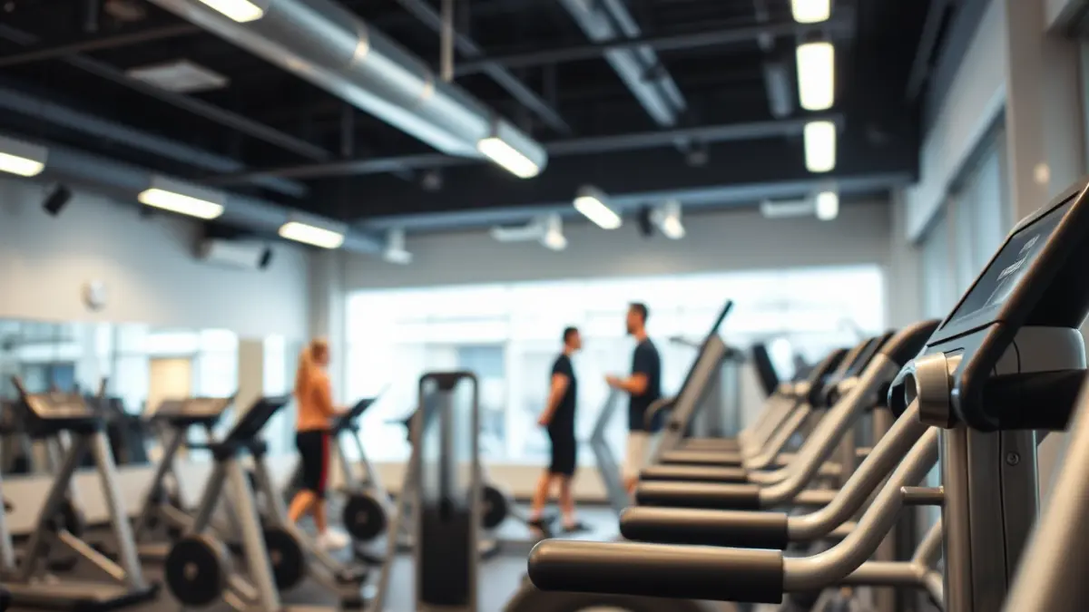Generic image of a modern gym interior with exercise machines and bright lighting.