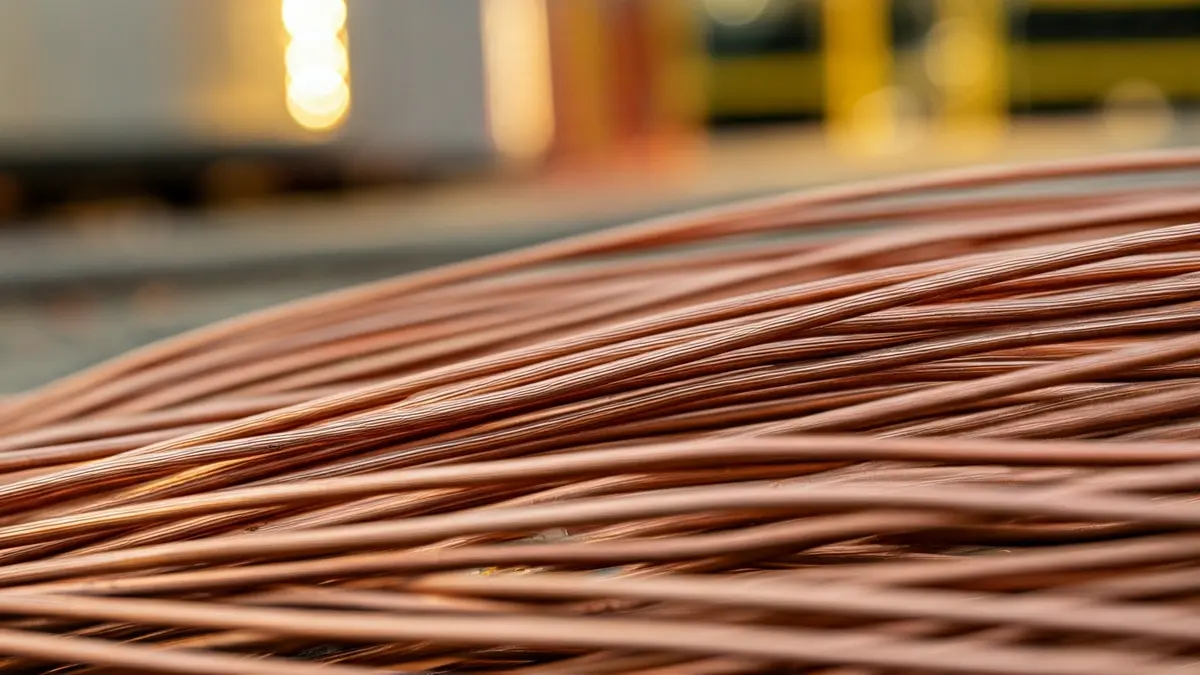 Cables y tuberías de cobre enredados en el suelo de una obra.