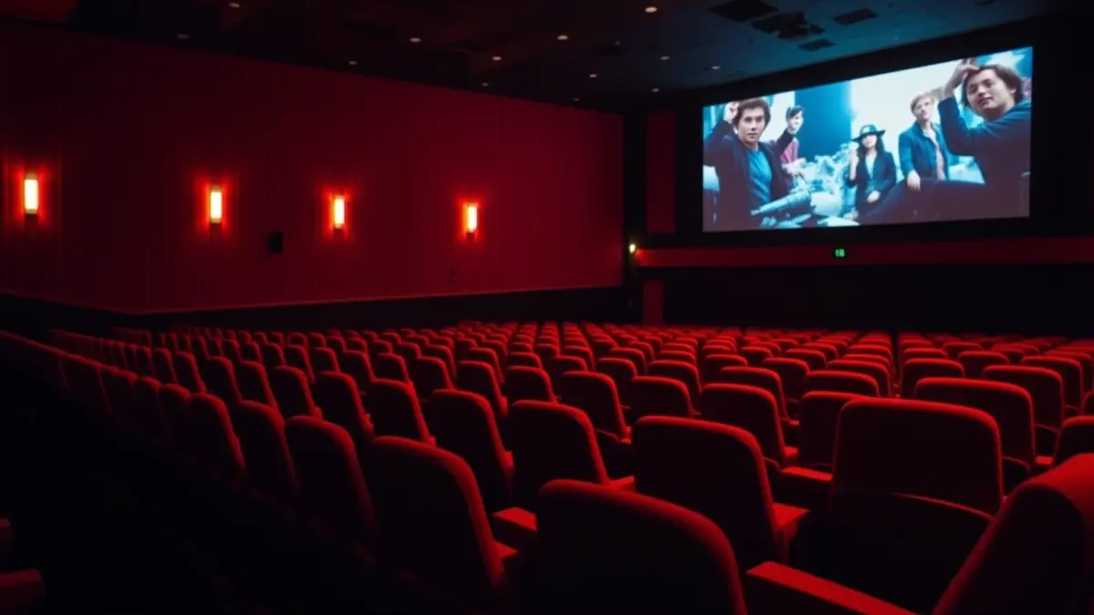 Generic image of a cinema interior, with empty red seats and a blurred screen.