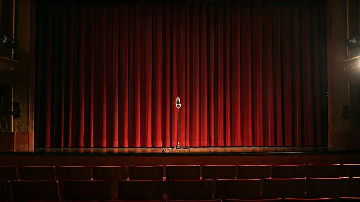 Imagen genérica de un escenario de teatro con un micrófono bajo un foco.