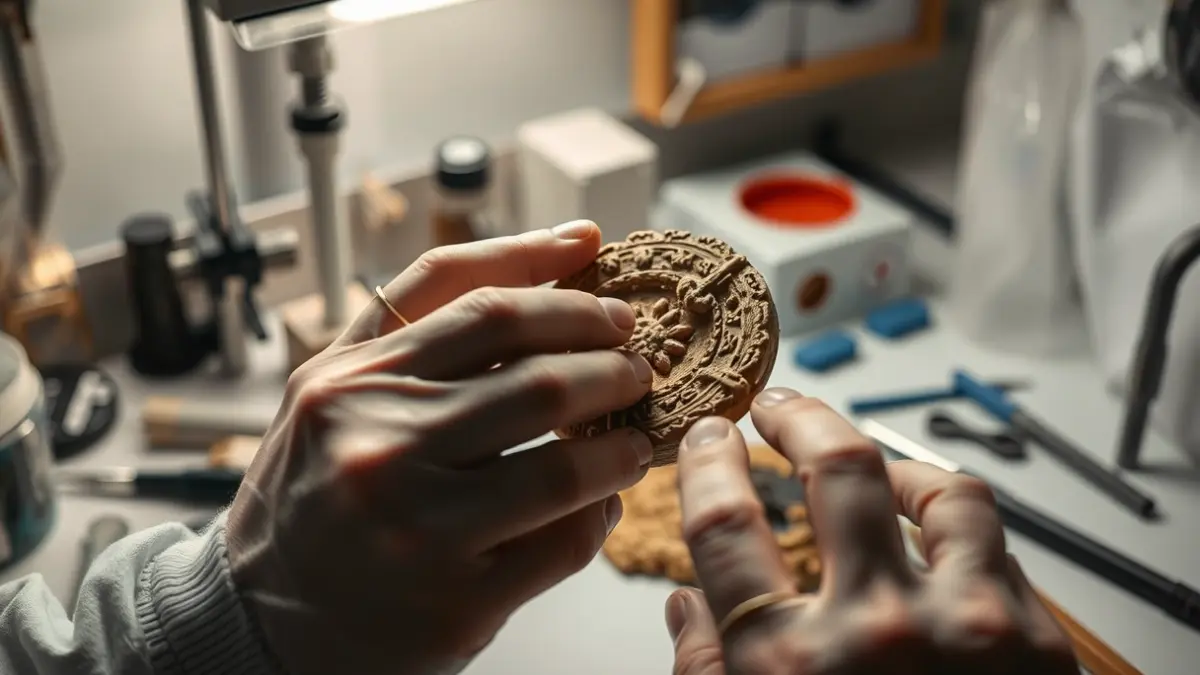 Generic image of hands examining an artwork in a conservation laboratory.