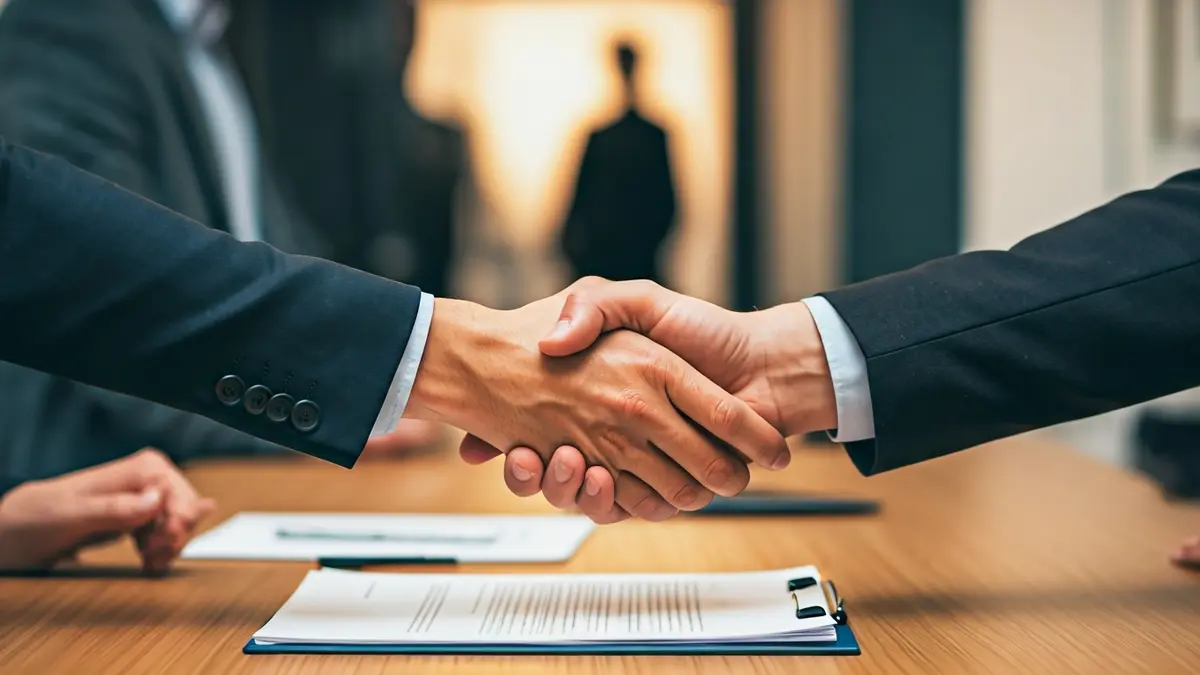 Irudi generikoa negoziazio mahaiaren gainean eskuak ematen.