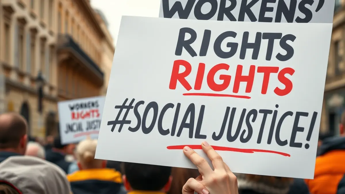Generic image of a protest sign, emphasizing workers' rights and social justice.