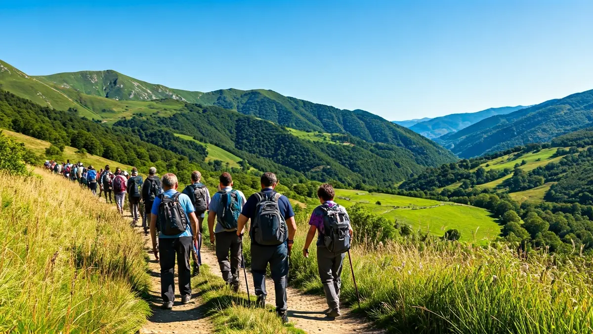 Irudi generikoa mendizale talde bat Euskal Herriko mendi bide batean.