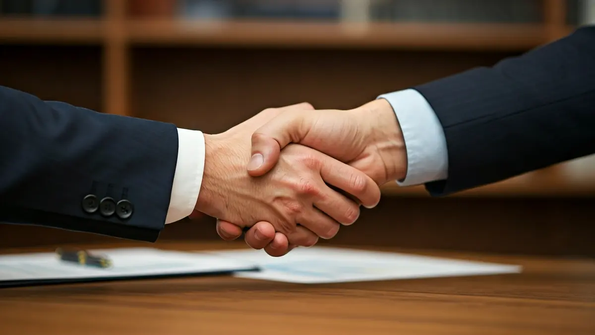 Imagen genérica de manos firmando un acuerdo laboral en una oficina.