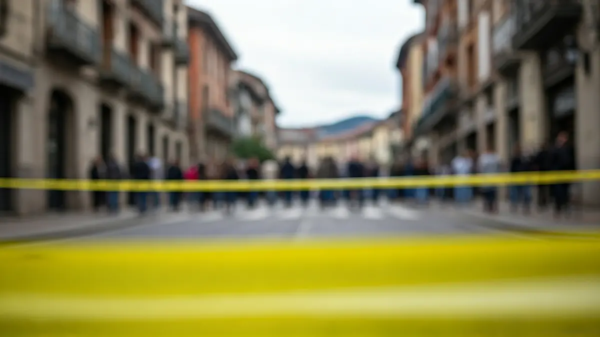 Generic image of security tape in an urban setting, indicating an emergency situation.