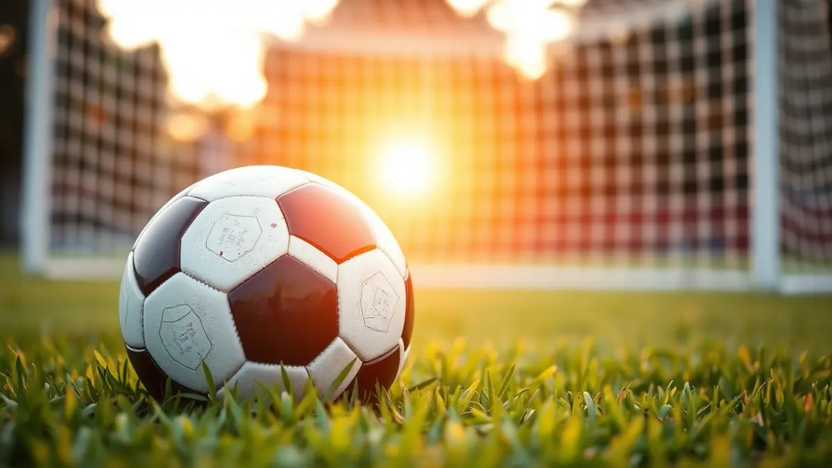 Irudi generikoa futbol baloi bat belar gainean, atzealdean sare bat duela.